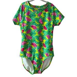 Cat & Jack Green and Pink Tropical Rashguard L  (10/12)
